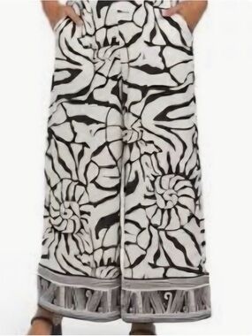 Rachel Zoe Black and Cream Wide Leg Linen Blend Pants Sz 2X